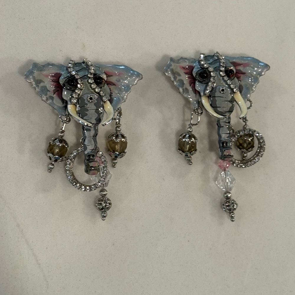 LUNCH AT THE RITZ Elephant Clip On Earrings